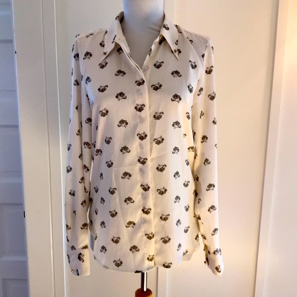 Zara Cheetah head print blouse with metal details S